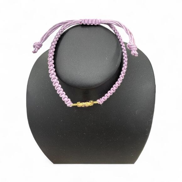 Purple Glass Bead Macrame Bracelet Gold Plated 925 Sterling Silver Adjustable - Picture 4 of 4